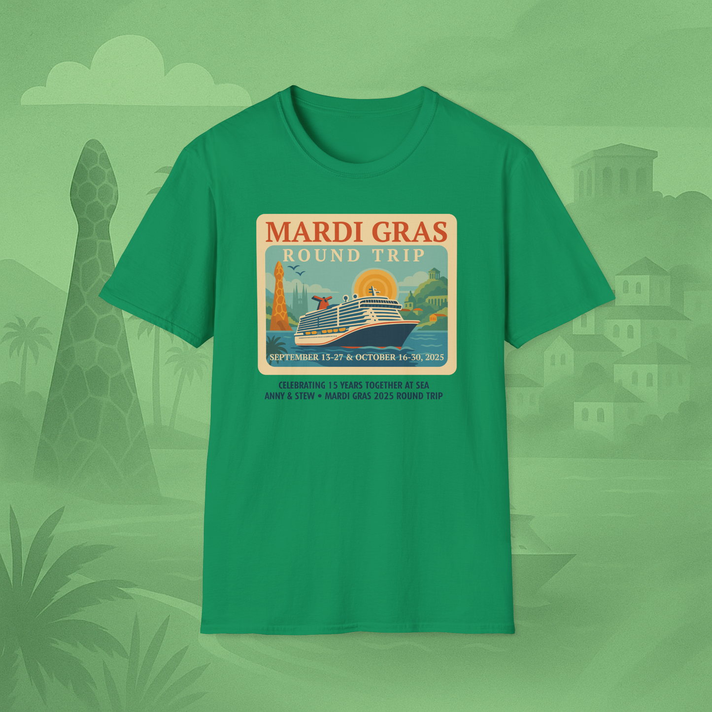 Mardi Gras Transatlantic Tee – Roundtrip (Sep 13–27 & Oct 16–30, 2025)