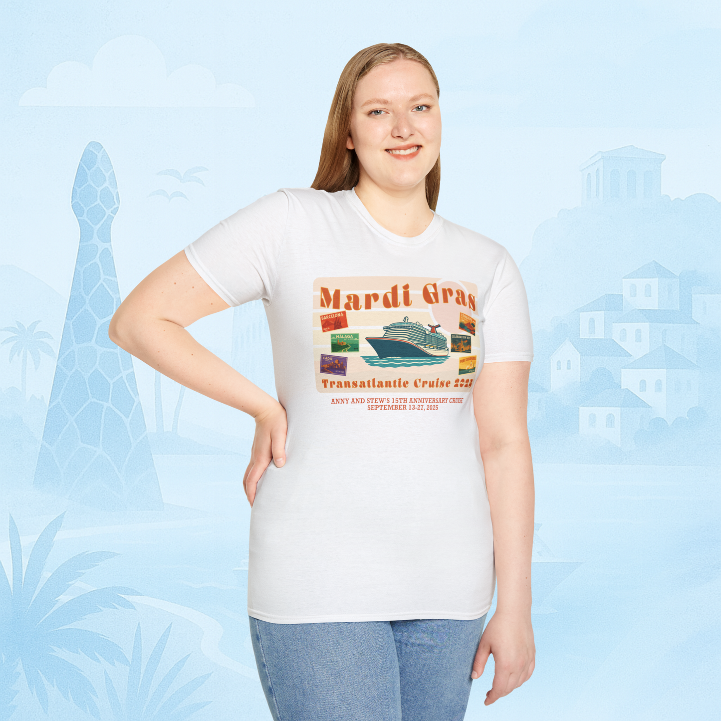 Mardi Gras Transatlantic Tee – Barcelona to Port Canaveral (Oct 16–30, 2025)