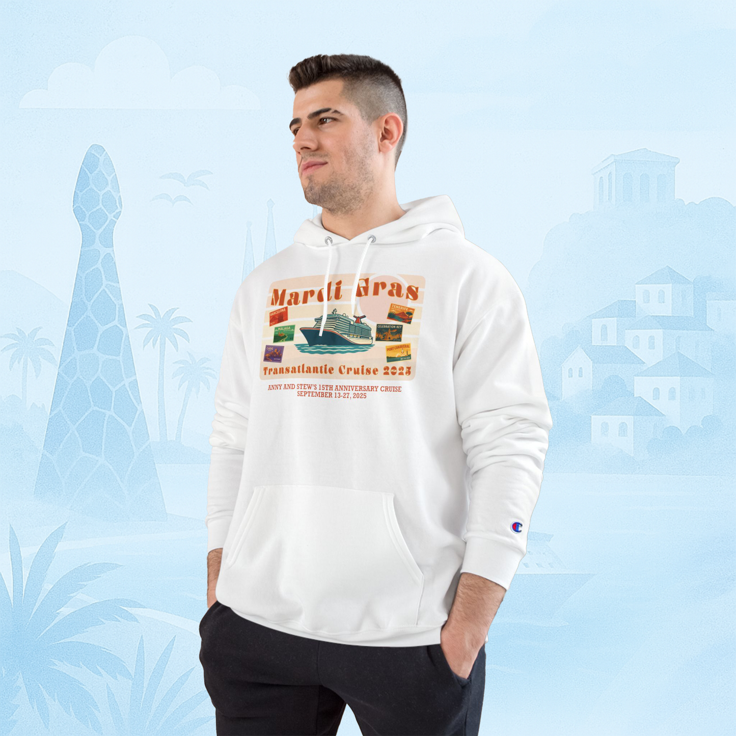 Mardi Gras Transatlantic Hoodie – Barcelona to Port Canaveral (Oct 16–30, 2025)