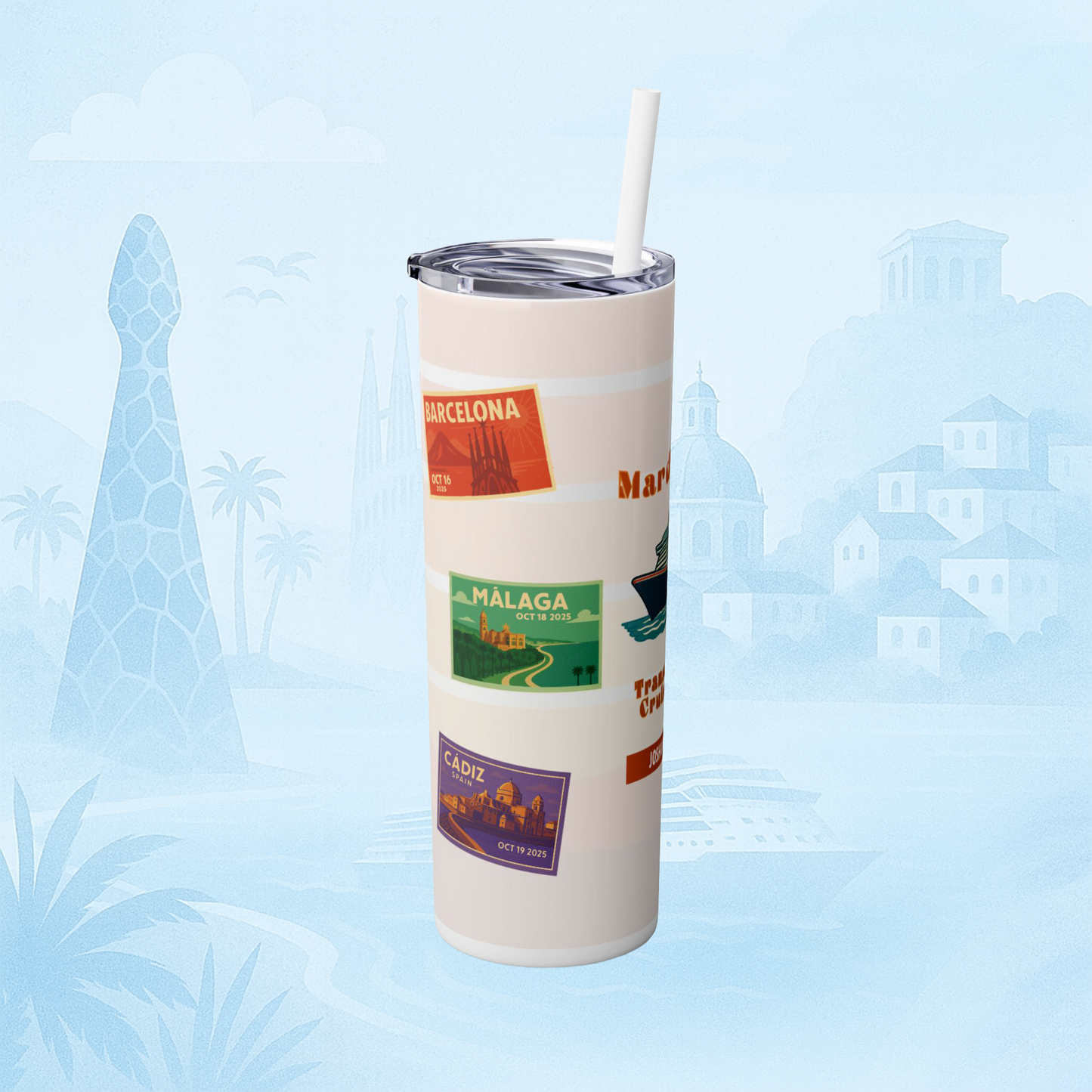 Mardi Gras Transatlantic Skinny Tumbler – Barcelona to Port Canaveral (October 16–30, 2025)