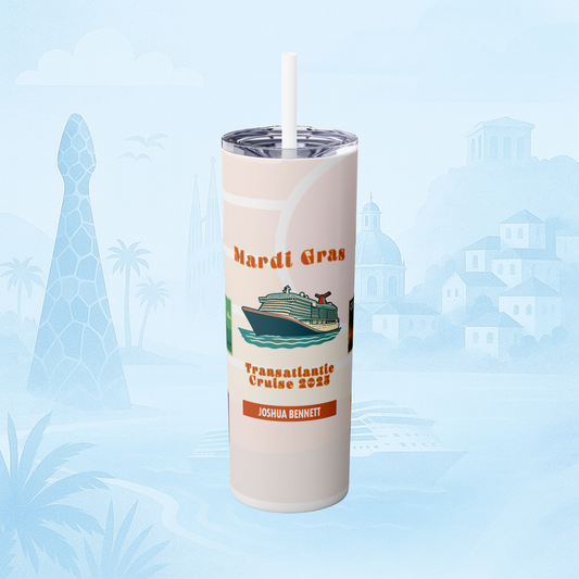 Mardi Gras Transatlantic Skinny Tumbler – Barcelona to Port Canaveral (October 16–30, 2025)
