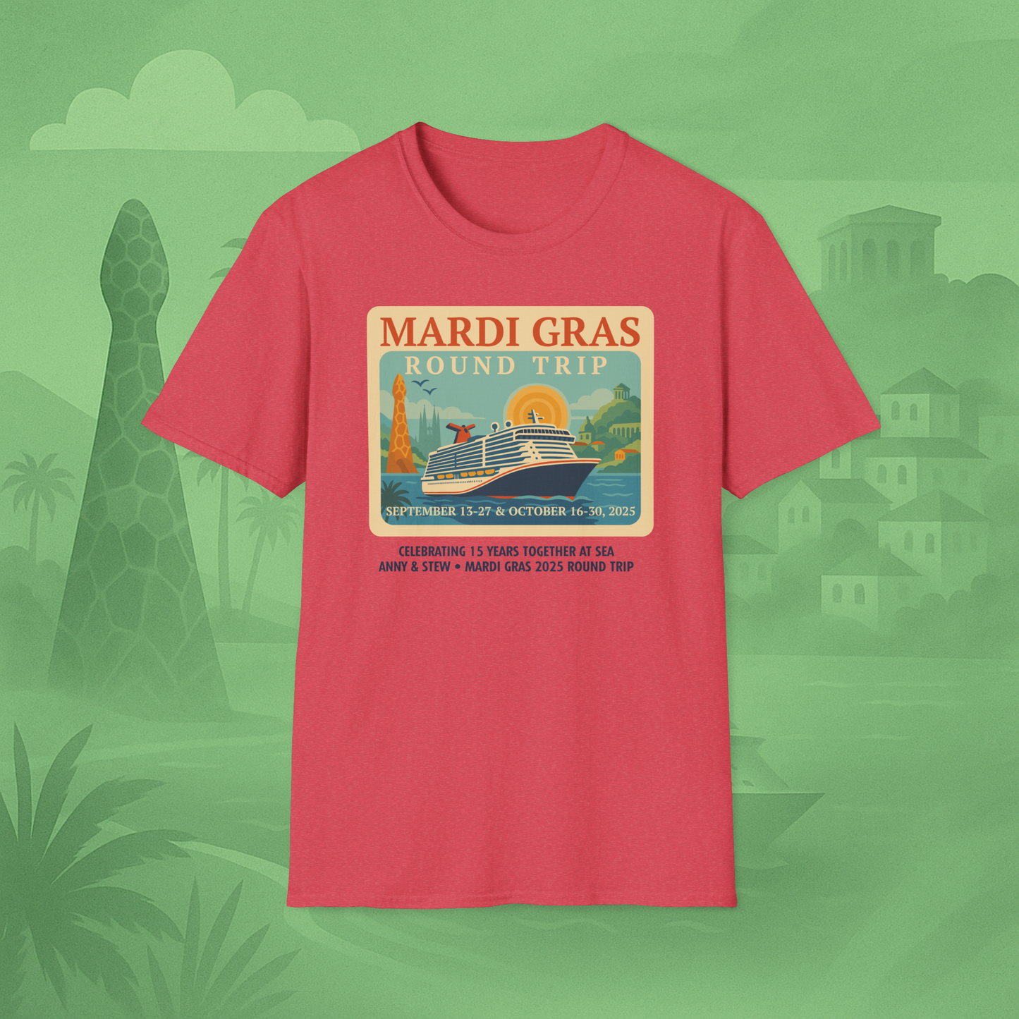 Mardi Gras Transatlantic Tee – Roundtrip (Sep 13–27 & Oct 16–30, 2025)