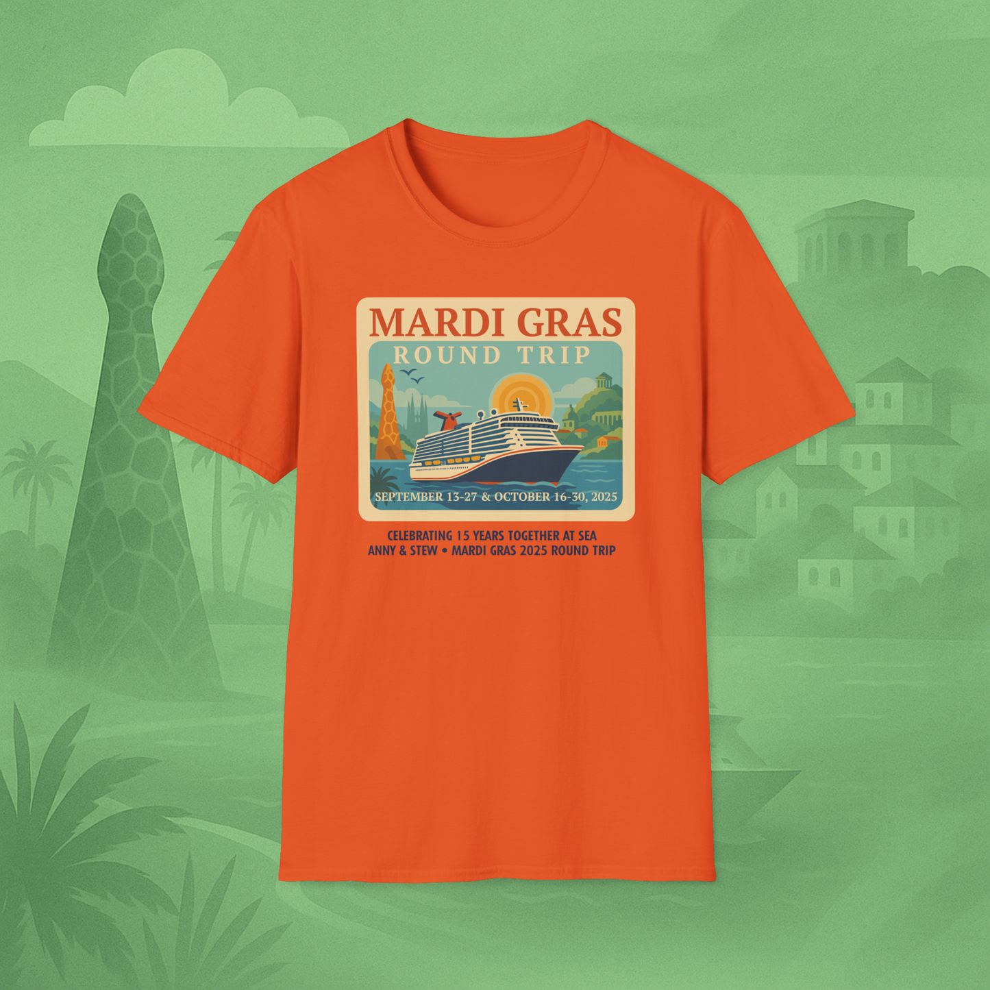 Mardi Gras Transatlantic Tee – Roundtrip (Sep 13–27 & Oct 16–30, 2025)