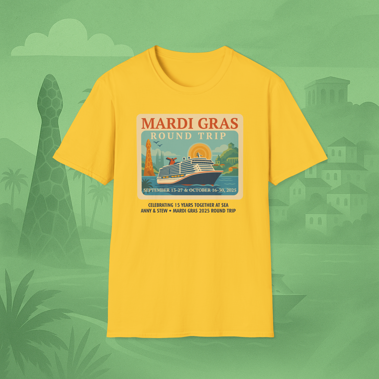Mardi Gras Transatlantic Tee – Roundtrip (Sep 13–27 & Oct 16–30, 2025)