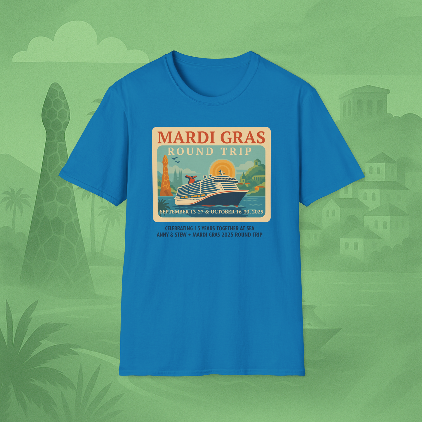 Mardi Gras Transatlantic Tee – Roundtrip (Sep 13–27 & Oct 16–30, 2025)