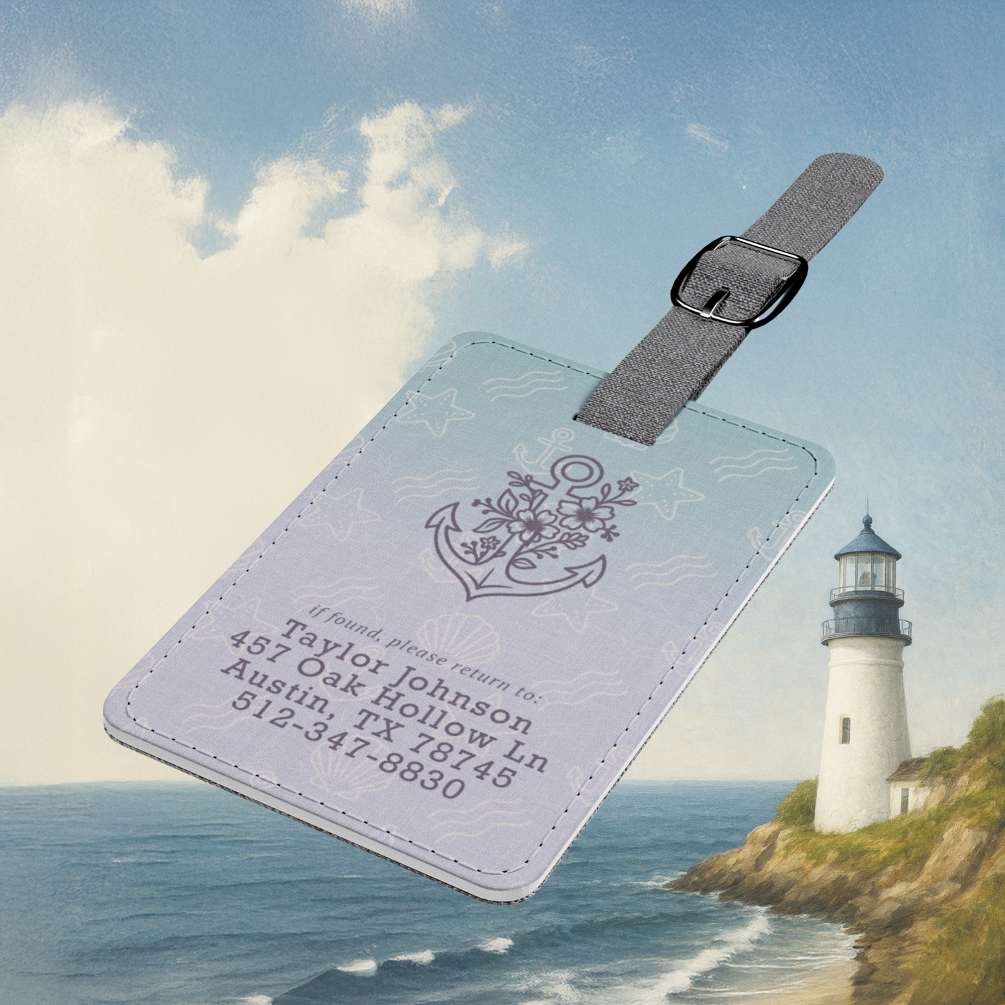 Floral Anchor Luggage Tag