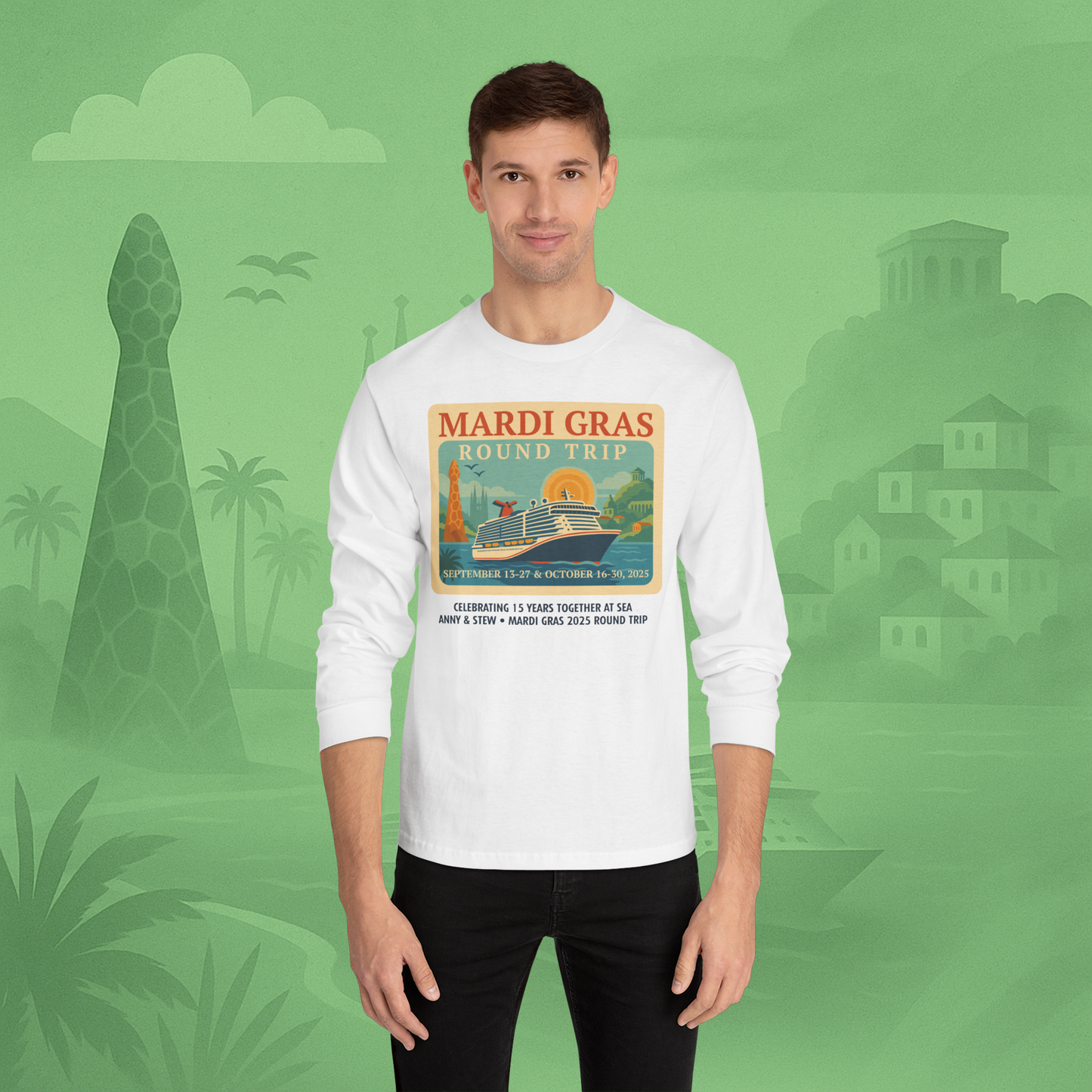 Mardi Gras Transatlantic Longsleeve Tee – Roundtrip (Sep 13–27 & Oct 16–30, 2025)