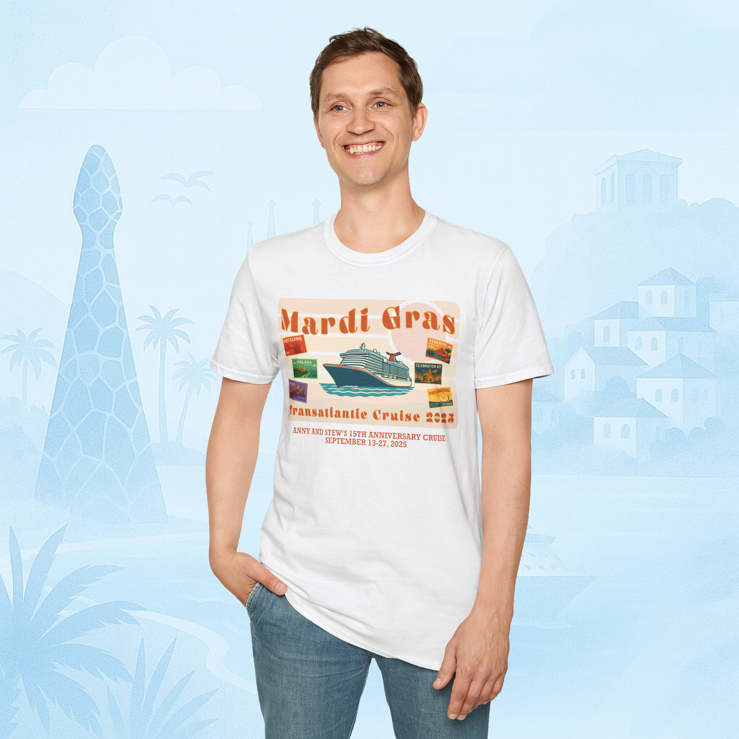 Mardi Gras Transatlantic Tee – Barcelona to Port Canaveral (Oct 16–30, 2025)