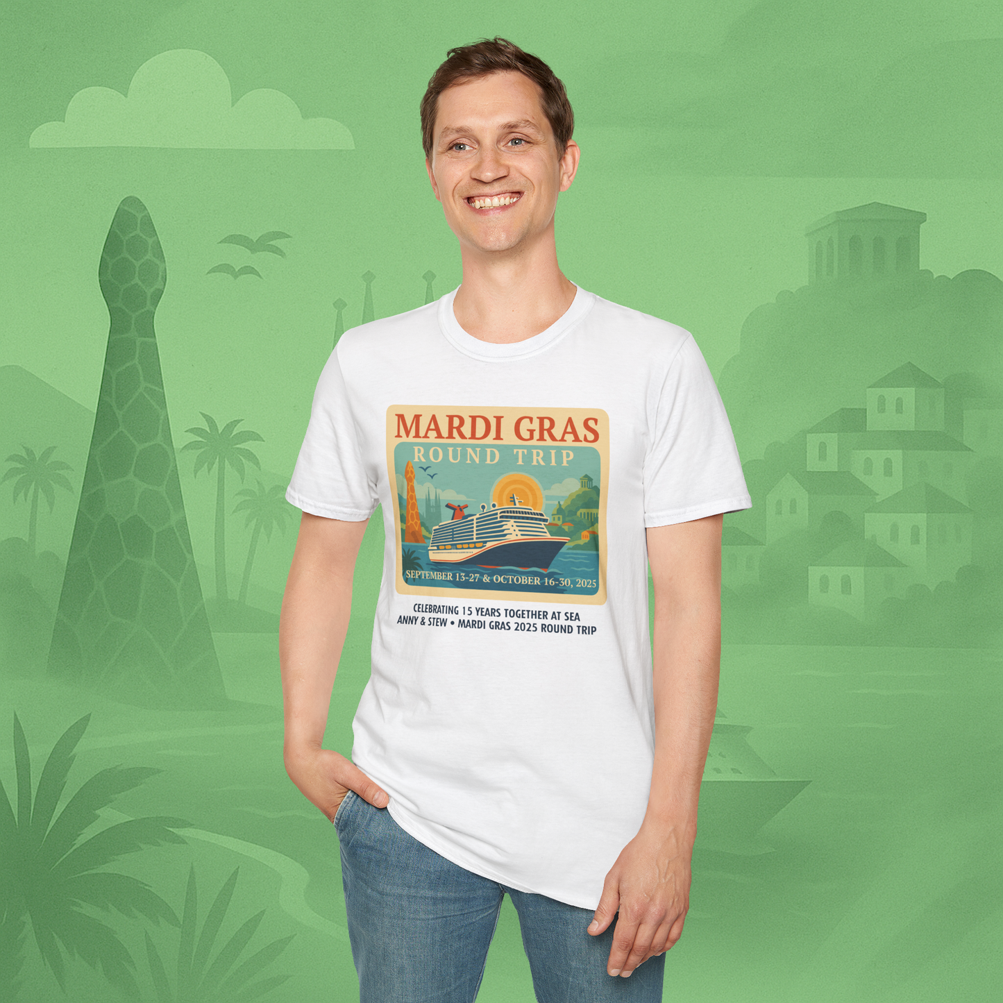 Mardi Gras Transatlantic Tee – Roundtrip (Sep 13–27 & Oct 16–30, 2025)