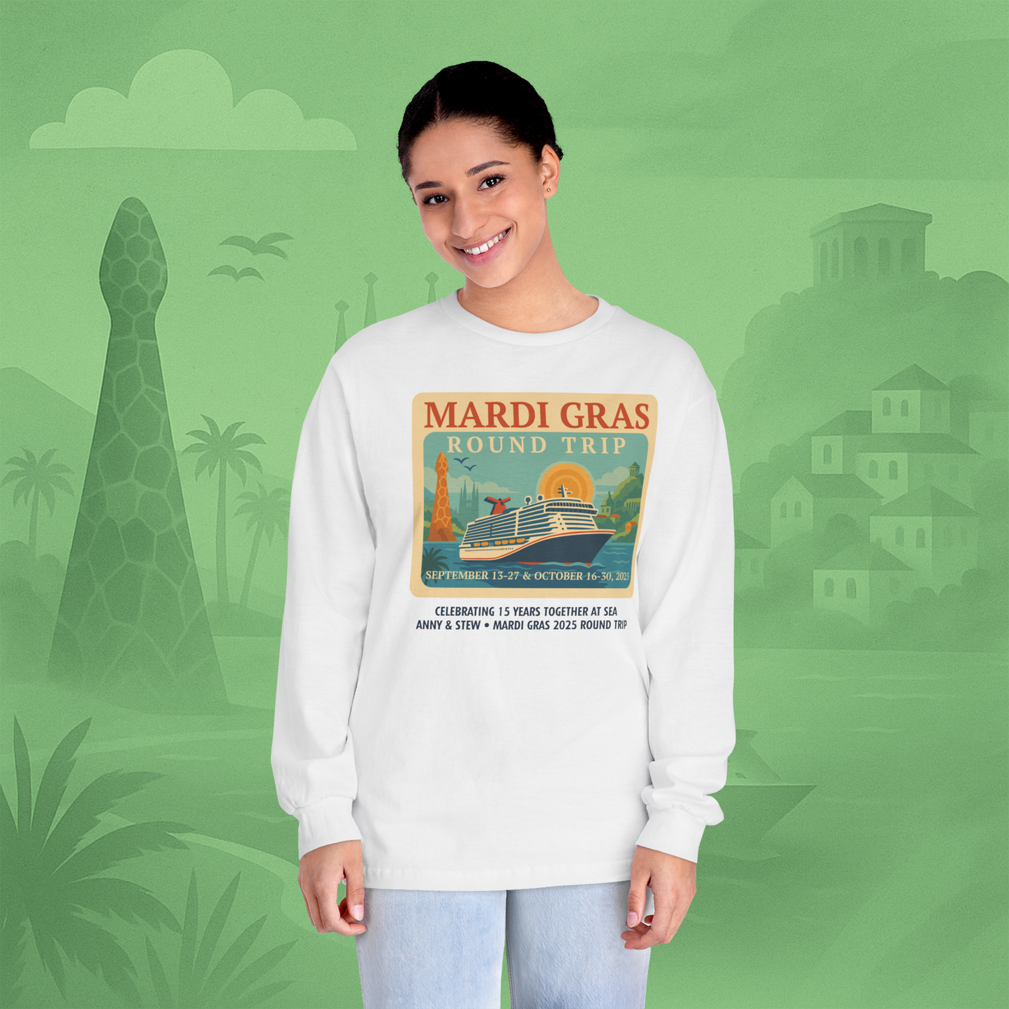 Mardi Gras Transatlantic Longsleeve Tee – Roundtrip (Sep 13–27 & Oct 16–30, 2025)