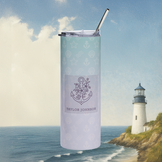 Floral Anchor Stainless Steel Tumbler, 20oz