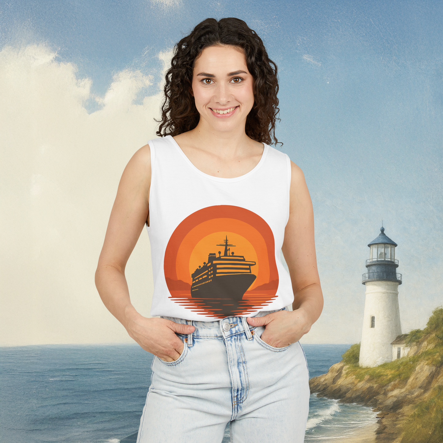 Sunset Boat Tank Top